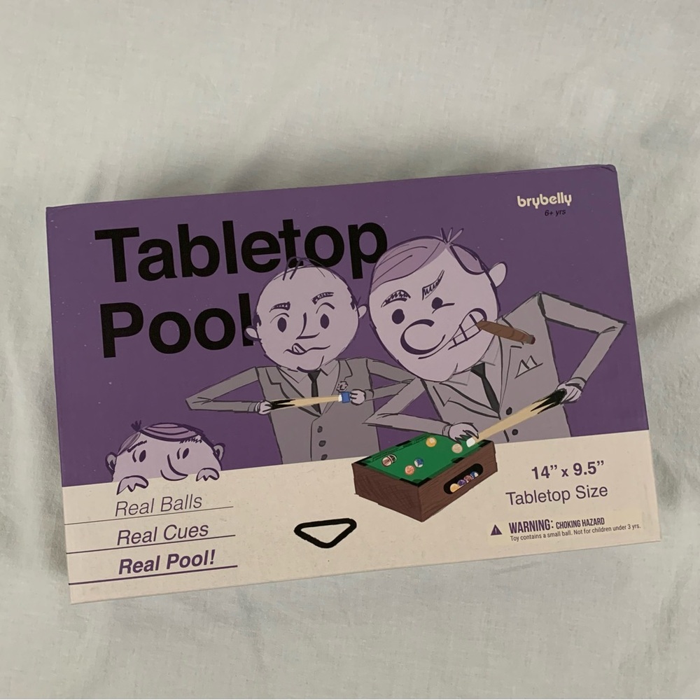 Tabletop Pool Game with real pool balls and cues